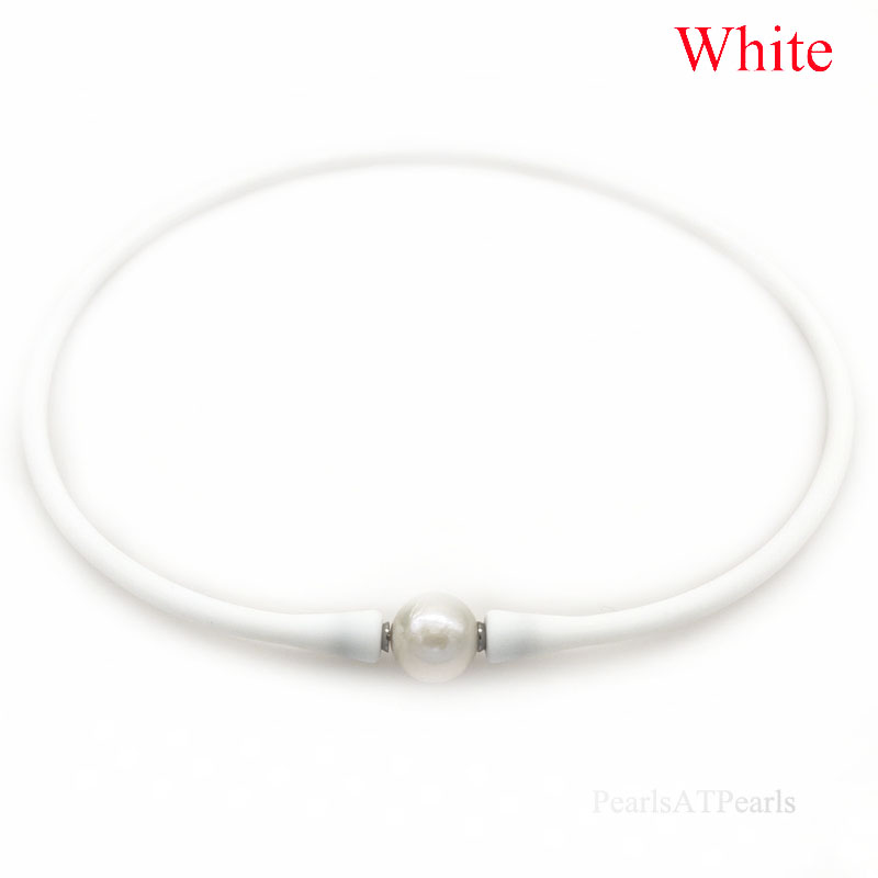 Wholesale 11-12mm Round Pearl White Rubber Silicone Necklace