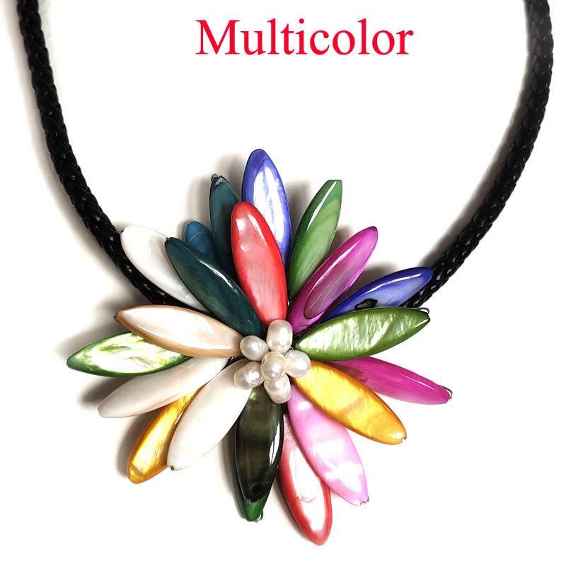 18 inches Multicolor Natural Mother of Pearl Leather Necklace