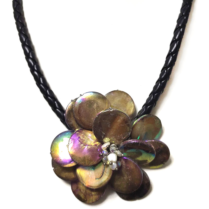 18 inches Natural Leather Single Coffee Shell Flower Necklace