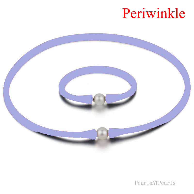 11-12mm Natural Pearl Periwinkle Rubber Silicone Necklace Set