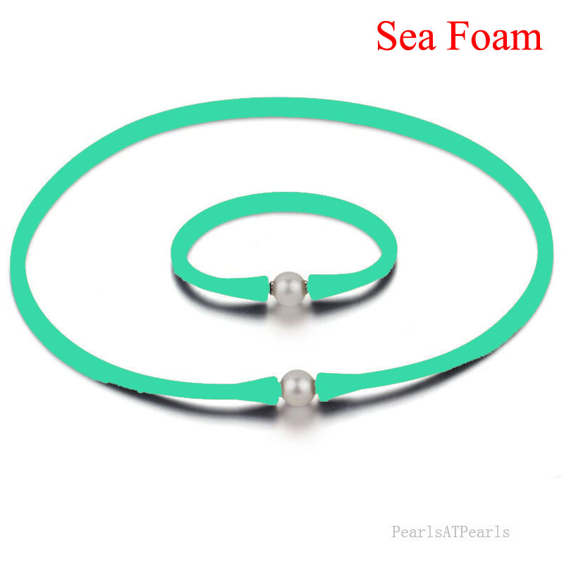 11-12mm Natural Pearl Sea Foam Rubber Silicone Necklace Set