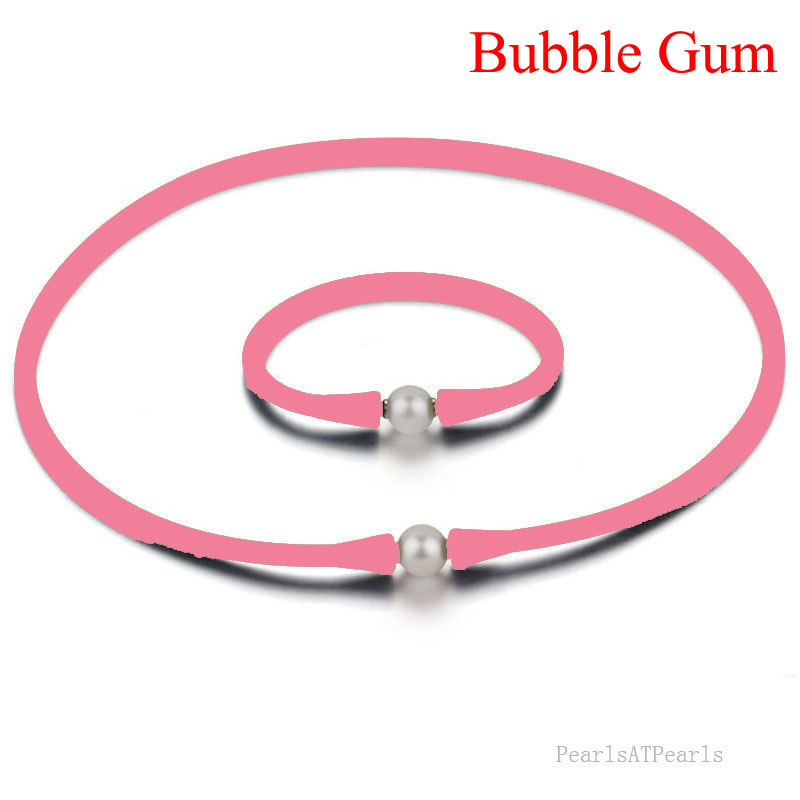 11-12mm Natural Pearl Bubble Gum Rubber Silicone Necklace Set