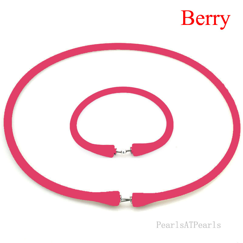 11-12mm Natural Round Pearl Berry Rubber Silicone Necklace Set