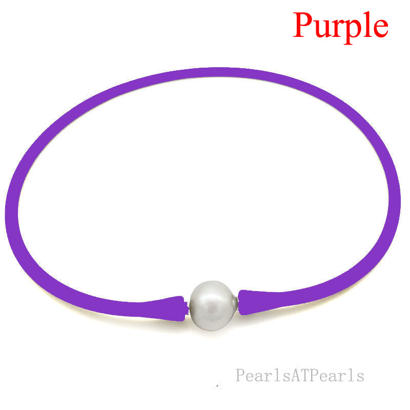 Wholesale 11-12mm Round Pearl Purple Rubber Silicone Necklace