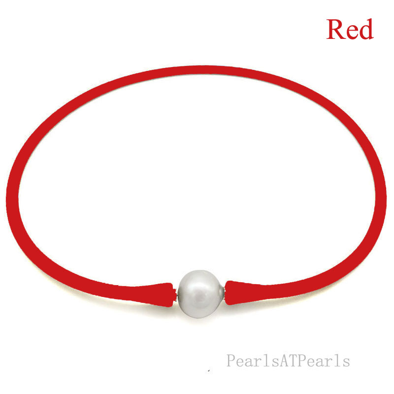 Wholesale 11-12mm Round Pearl Red Rubber Silicone Necklace