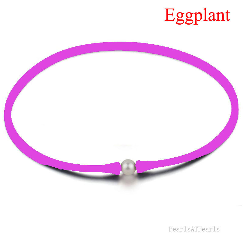 Wholesale 11-12mm Round Pearl Eggplant Rubber Silicone Necklace