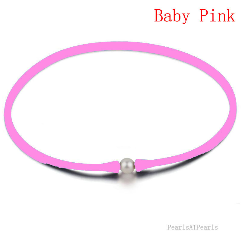 Wholesale 11-12mm Round Pearl Baby Pink Rubber Silicone Necklace