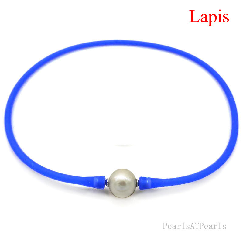 Wholesale 11-12mm Round Pearl Lapis Rubber Silicone Necklace