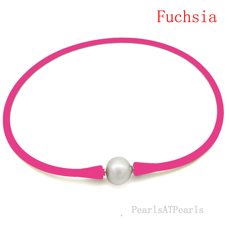Wholesale 11-12mm Round Pearl Fuchsia Rubber Silicone Necklace