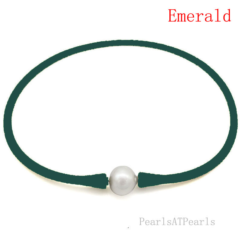 Wholesale 11-12mm Round Pearl Emerald Rubber Silicone Necklace
