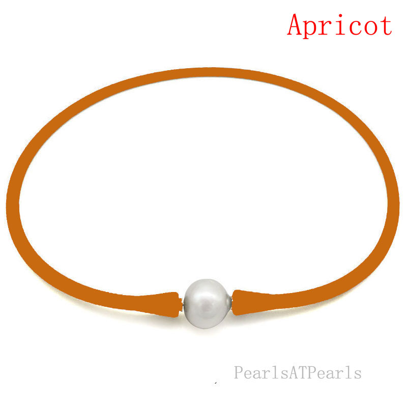 Wholesale 11-12mm Round Pearl Apricot Rubber Silicone Necklace