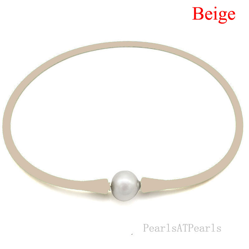 Wholesale 11-12mm Round Pearl Beige Rubber Silicone Necklace