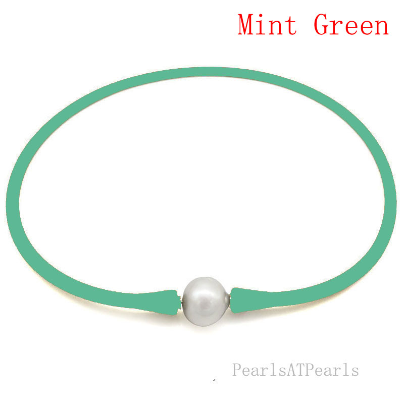 Wholesale 11-12mm Round Pearl Mint Green Rubber Silicone Necklace