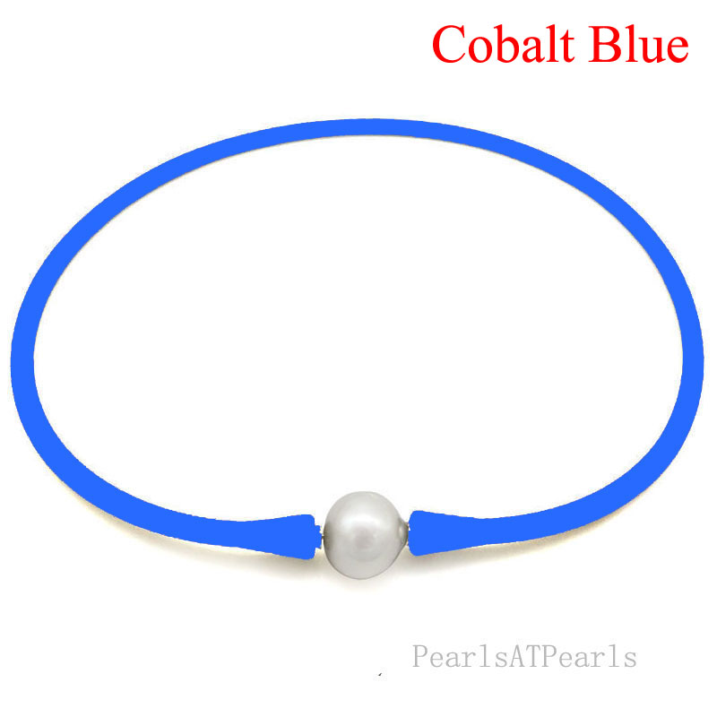 Wholesale 11-12mm Round Pearl Cobalt Blue Rubber Silicone Necklace