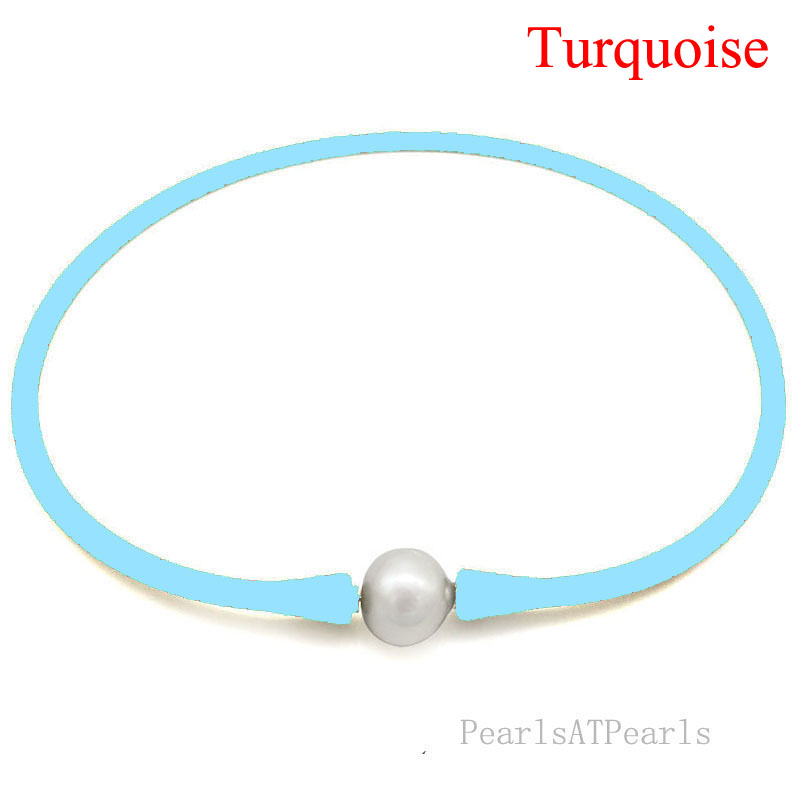 Wholesale 11-12mm Round Pearl Turquoise Rubber Silicone Necklace