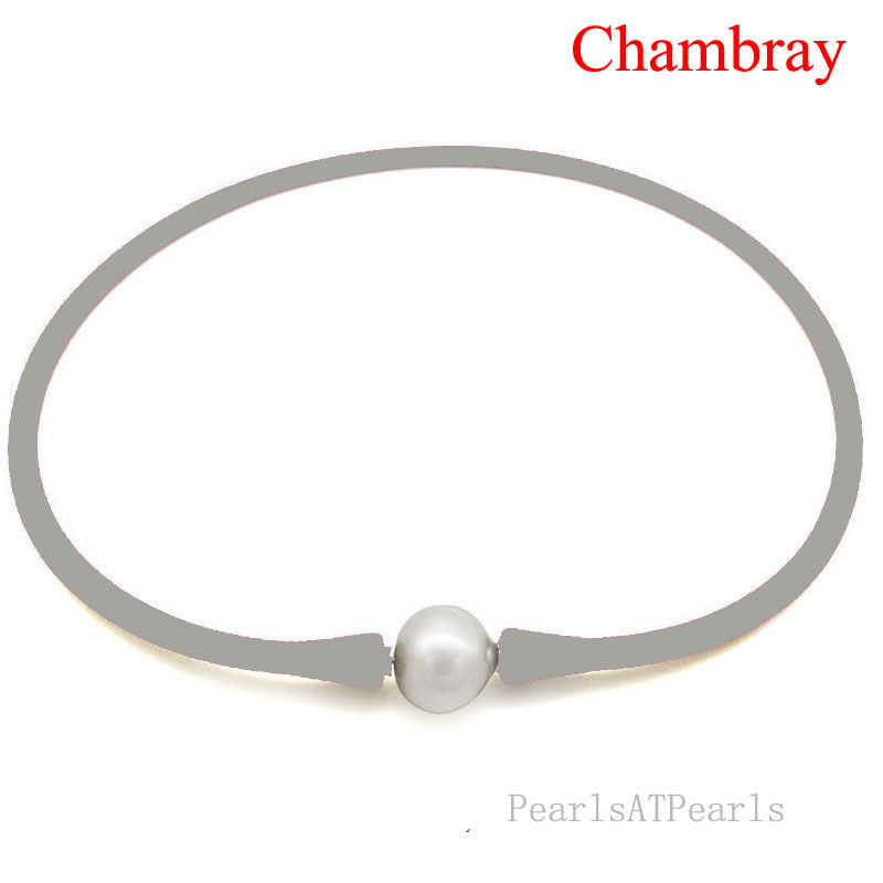 Wholesale 11-12mm Round Pearl Chambray Rubber Silicone Necklace