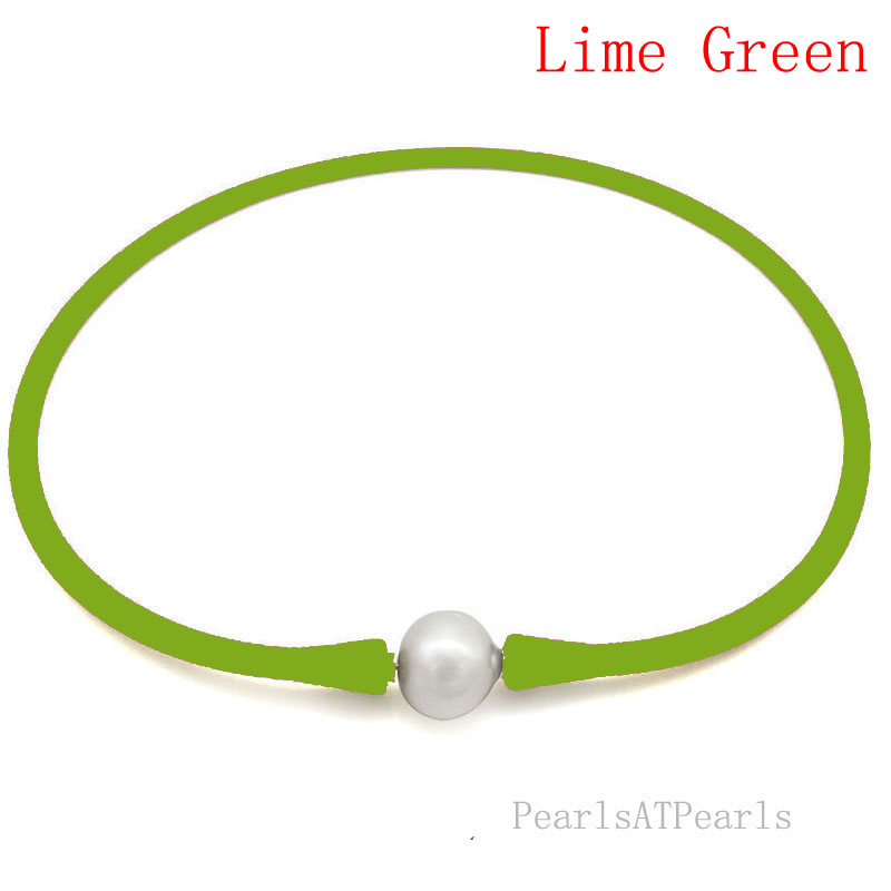 Wholesale 11-12mm Round Pearl Lime Green Rubber Silicone Necklace