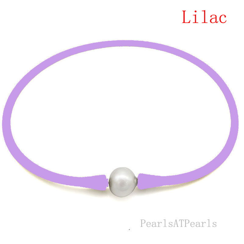 Wholesale 11-12mm Round Pearl Lilac Rubber Silicone Necklace