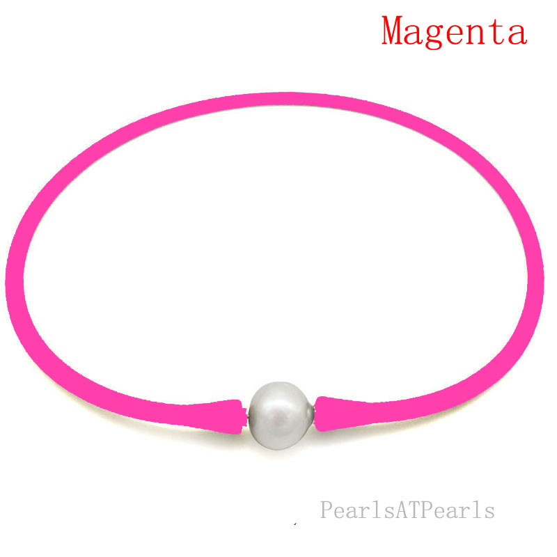 Wholesale 11-12mm Round Pearl Magenta Rubber Silicone Necklace