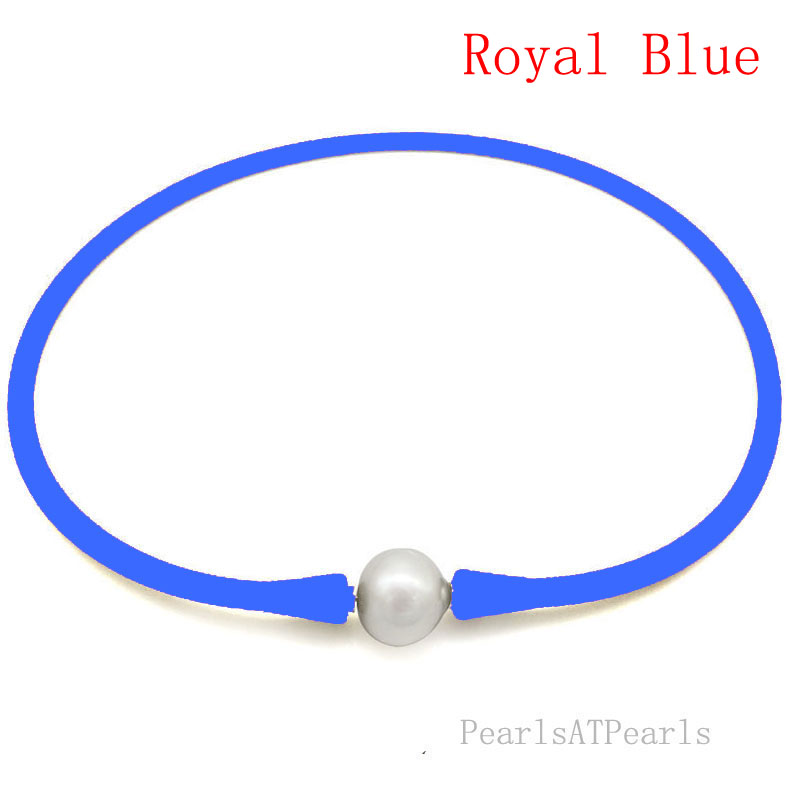 Wholesale 11-12mm Pearl Royal Blue Rubber Silicone Necklace
