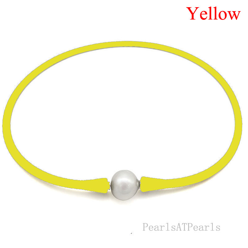 Wholesale 11-12mm Round Pearl Yellow Rubber Silicone Necklace