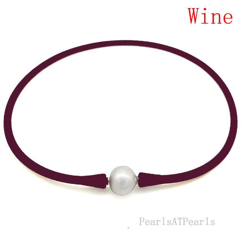 Wholesale 11-12mm Round Pearl Wine Rubber Silicone Necklace