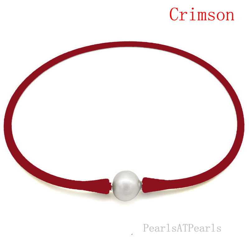 Wholesale 11-12mm Round Pearl Crimson Rubber Silicone Necklace
