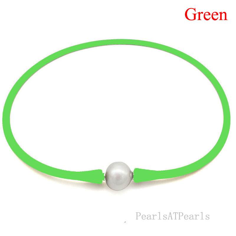 Wholesale 11-12mm Round Pearl Green Rubber Silicone Necklace
