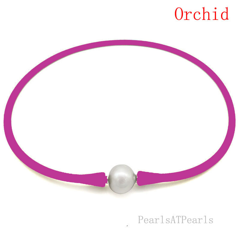 Wholesale 11-12mm Round Pearl Orchid Rubber Silicone Necklace