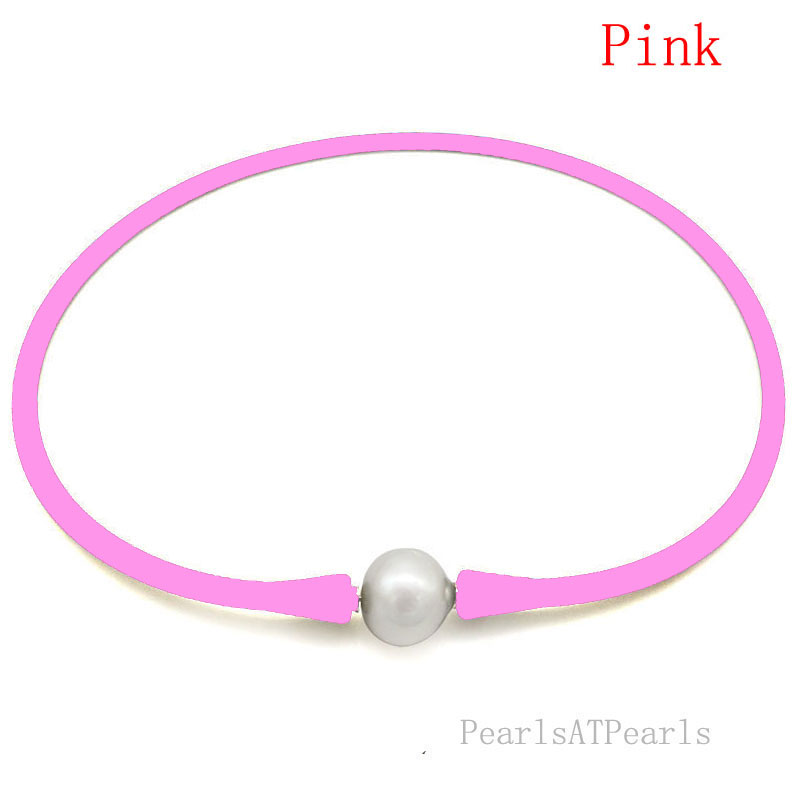 Wholesale 11-12mm Round Pearl Pink Rubber Silicone Necklace