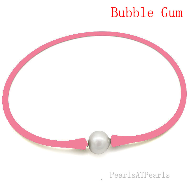 Wholesale 11-12mm Round Pearl Bubble Gum Rubber Silicone Necklace