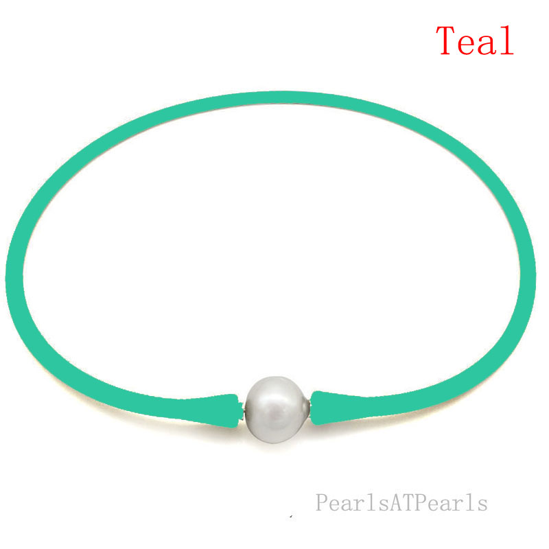 Wholesale 11-12mm Round Pearl Teal Rubber Silicone Necklace