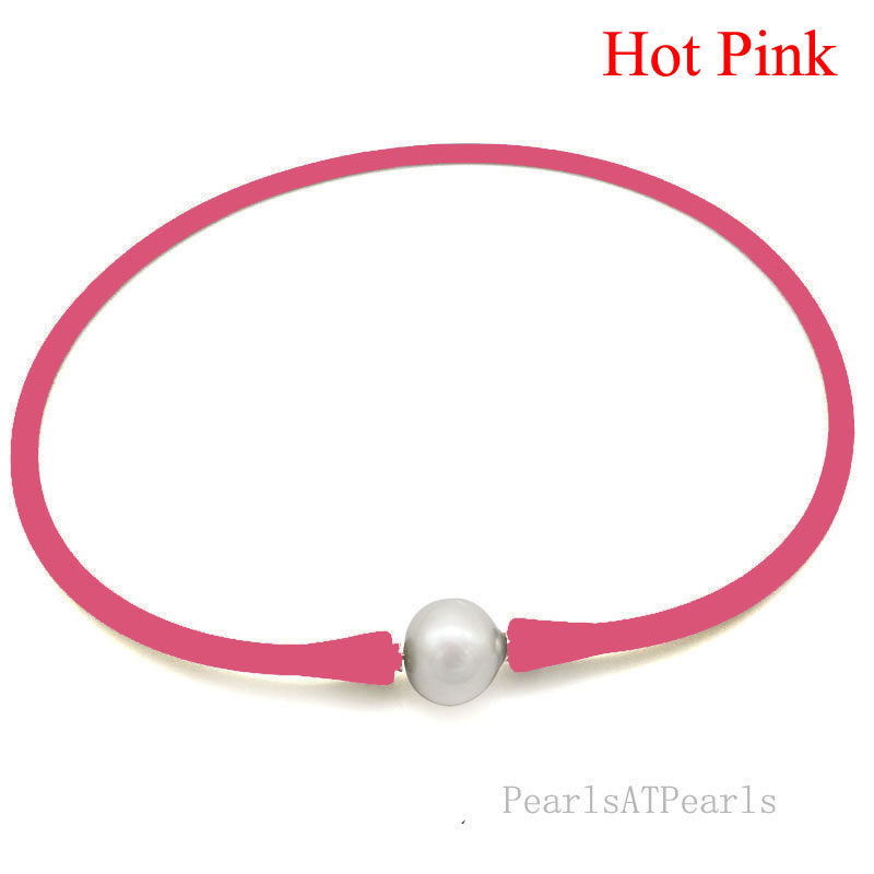 Wholesale 11-12mm Round Pearl Hot Pink Rubber Silicone Necklace