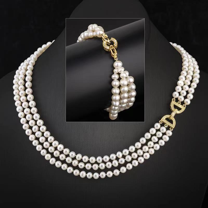 18 inches 6-7mm First Lady Natural Pearl Necklace & Bracelet Jewelry Set