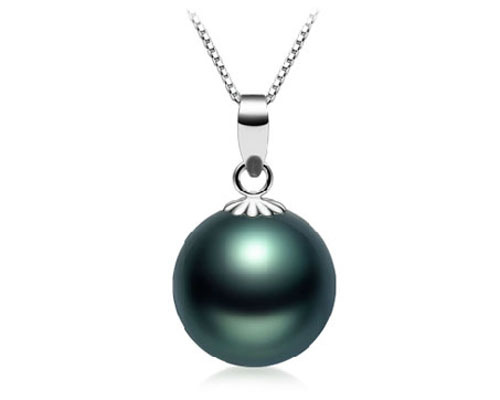 14K Solid Gold AAA 9-10mm Genuine Round Black Tahitian Pearl Pendent