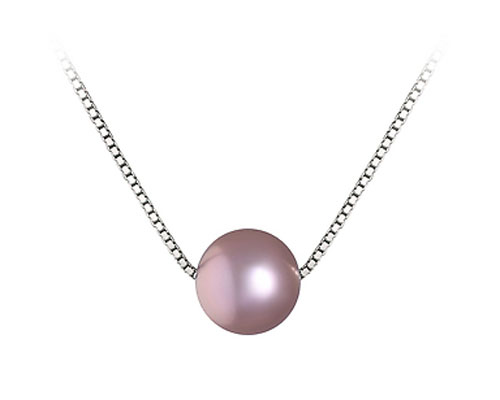 8-9mm AAA Natural Round Lavender Pearl 925 Silver Pendent Necklace