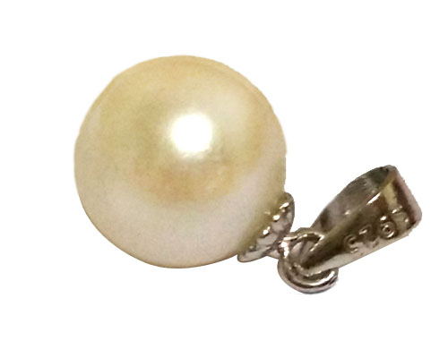 8-9mm AAA White Natural Round Pearl Pendent with 925 Silver Bail