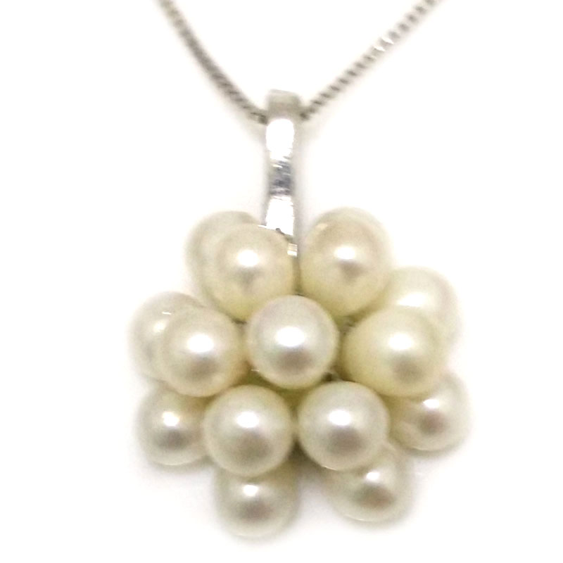 20mm Natural White Rice Pearl 925 Silver Cluster Pendant Necklace