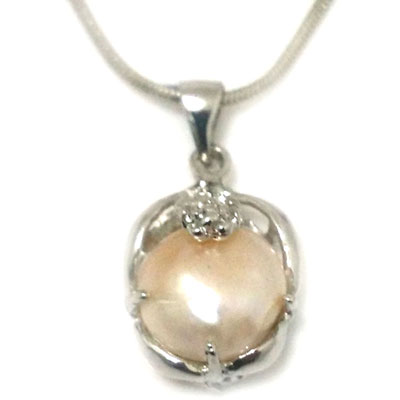 14-15mm Natural Pink Baroque Pearl 925 Silver Pendent Necklace