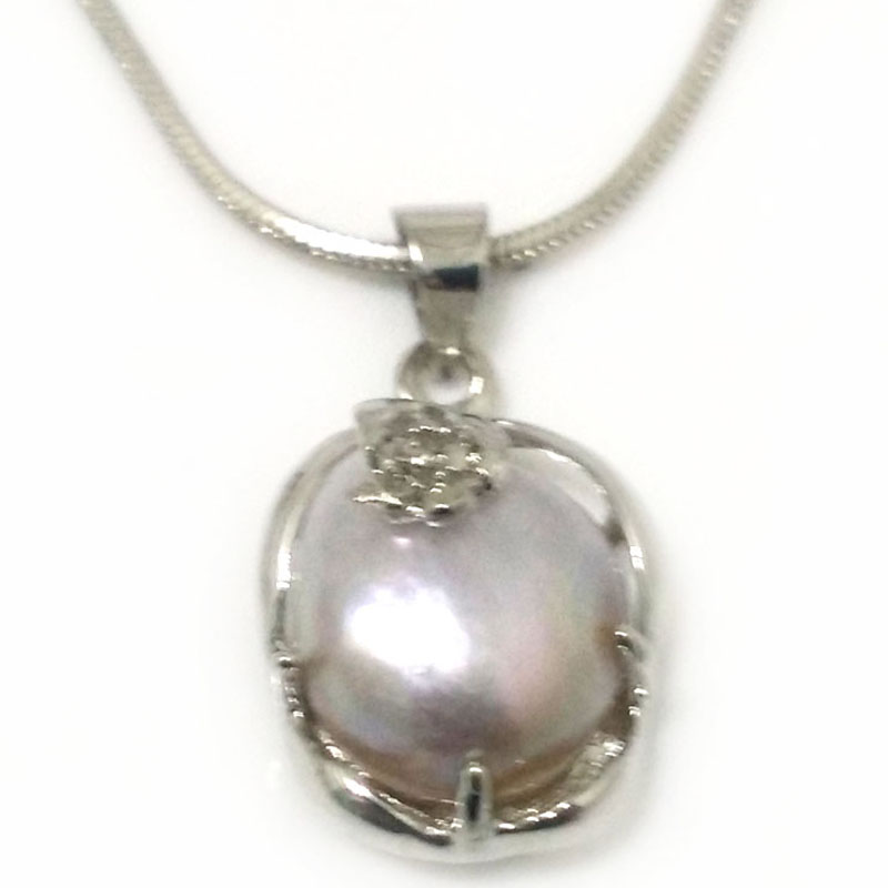 14-15mm Lavender Baroque Pearl 925 Silver Pendent Necklace