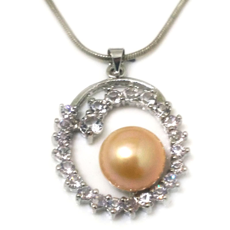 Ring Style 11-12mm Pink Button Pearl 925 Silver Pendent Necklace