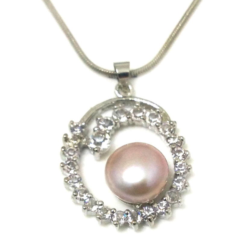 Ring Style 11-12mm Lavender Button Pearl 925 Silver Pendent Necklace