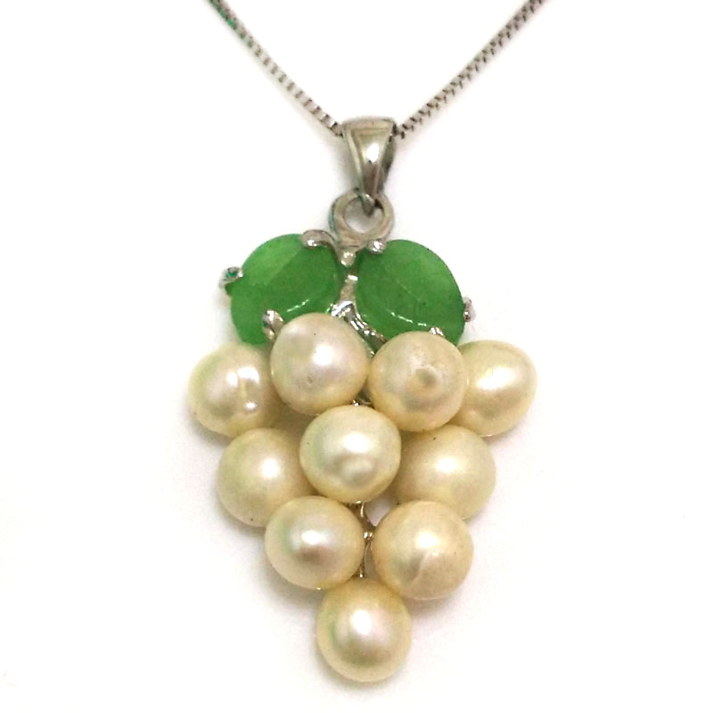 20mmx40mm White Grape Style 6-7mm White Rice Pearl 925 Silver Pendent