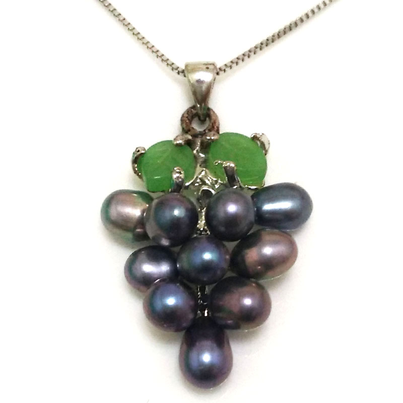 20mmx40mm Black Natural Grape Style 6-7 mm Rice Pearl 925 Silver Pendent