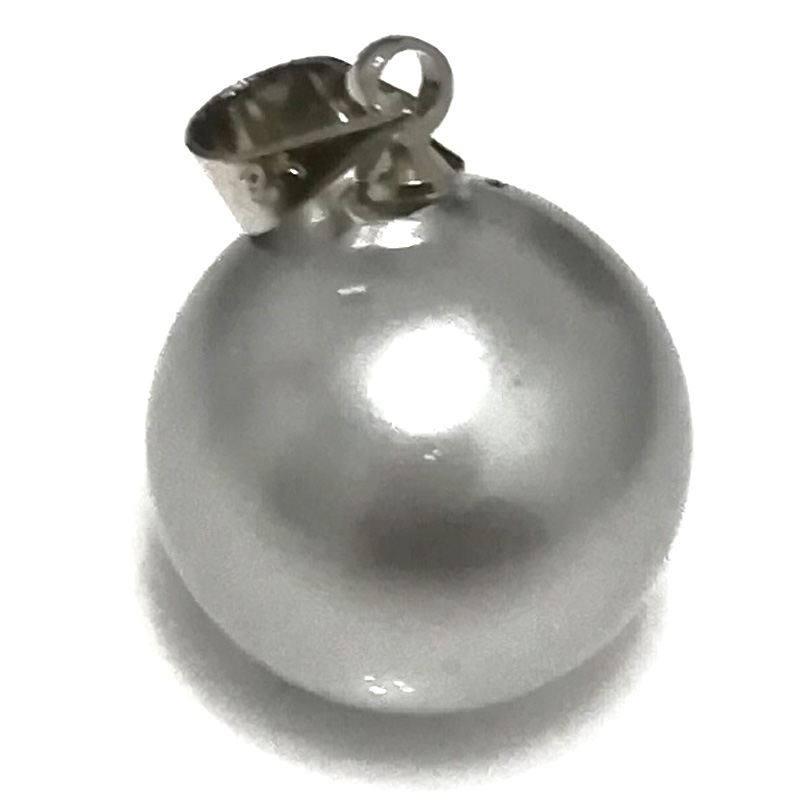 Wholesale 14-15mm Shiny Silver Round Shell Pearl 925 Silver Pendent