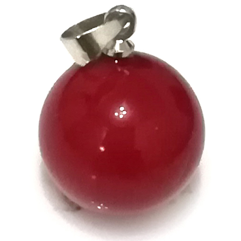 Wholesale 14-15mm Shiny Red Round Shell Pearl 925 Silver Pendent