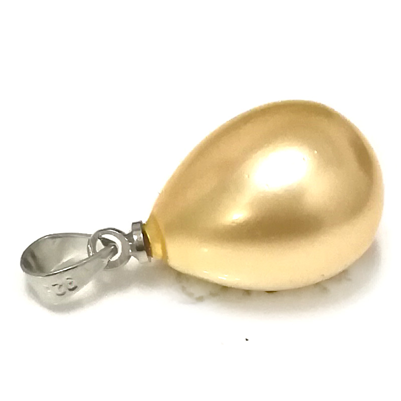 Wholesale 13*18mm Shiny Gold Raindrop Shell Pearl 925 Silver Pendent