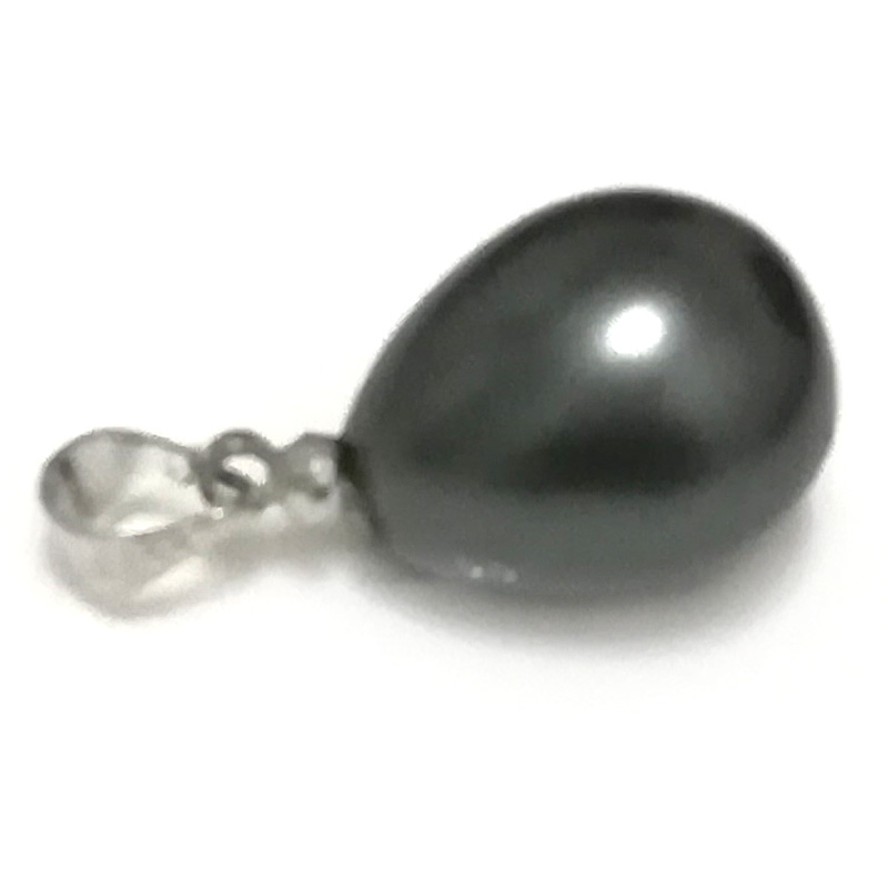 Wholesale 13*18mm Shiny Black Raindrop Shell Pearl 925 Silver Pendent
