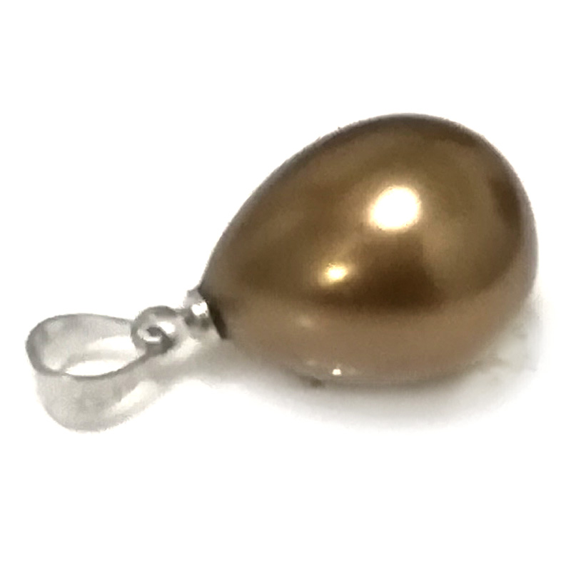 Wholesale 13*18mm Shiny Chocolate Raindrop Shell Pearl 925 Silver Pendent