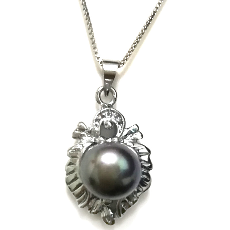 Wholesale 16*22mm 10-11mm AAA Black Button Pearl 925 Silver Pendent
